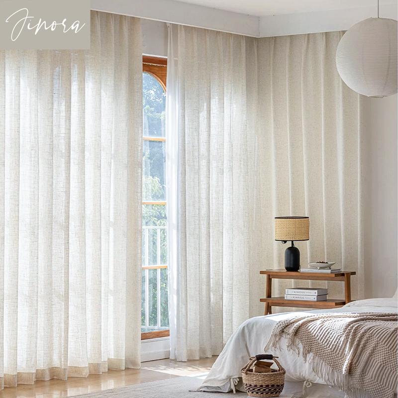 Cotton and Linen Texture Translucent Curtains for Bedroom Living Room with UV Protection Sheer Curtain Window Screen Yarn Custom
