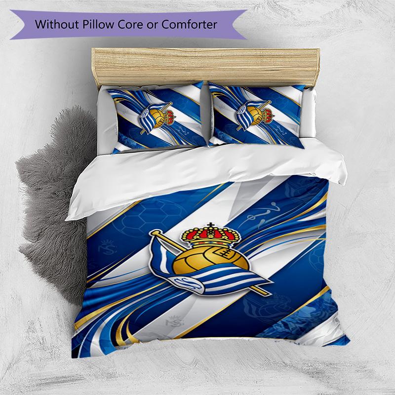 Real Sociedad FC Printed 3PCS Bedding Set Breathable Duvet Cover with Pillowcases Decorative Bed Linen for Bedroom Home
