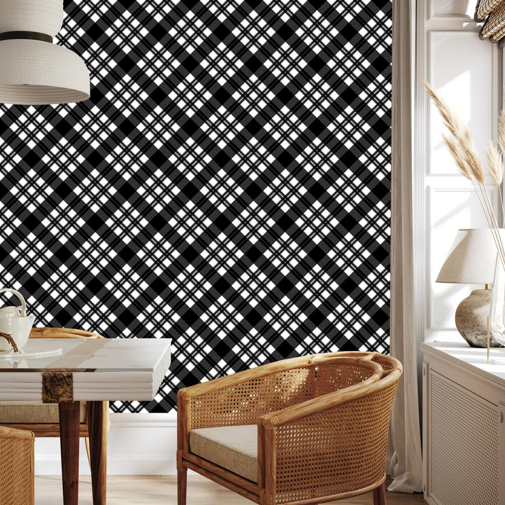 Wallpaper Black and white checkered graphite and gray 50x1000
