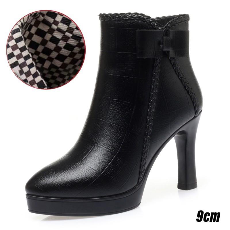 

Осенние женские туфли на платформе, бархатный каблук, ботильоны на каблуке, зимние универсальные ботинки с острым носком, теплые короткие ботинки 33EU/CN34