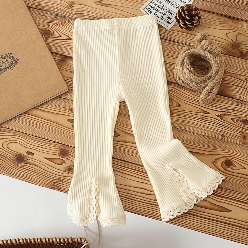 Girl's Flared Pants for Spring Autumn New Fashionable Girls Clothing Korean Version Solid Color Lace Split Trousers