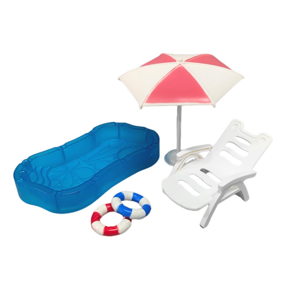 

Multicolor Dollhouse Pool Scene Plastic Swimming Ring Doll Swimming Pool Beach Umbrella Photo Props Doll House Accessories Toy розовый