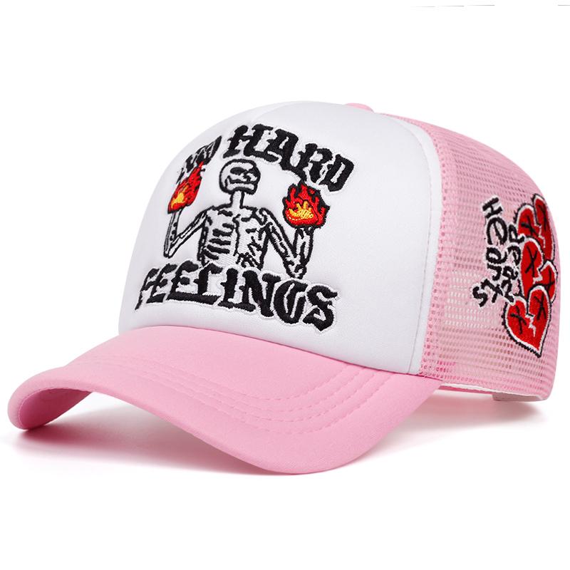 Popular New Breathable Mesh Hat Fire Skull Rose Love Street Skateboarding Hip Hop Hat Leisure Sports Sun Hat Baseball Hat