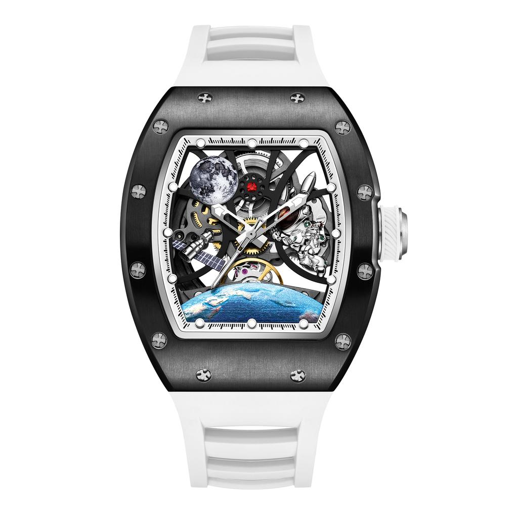 2026 Luxury Automatic Skeleton Men's Watch Montre Homme Automatique Vogue Blue Dial Silicone Strap Fashion Mechanical Watches