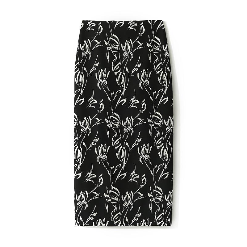 

Зеленая облегающая юбка миди с разрезом, жаккардовым дизайном в стиле чернильной живописи для женщин Extra Large