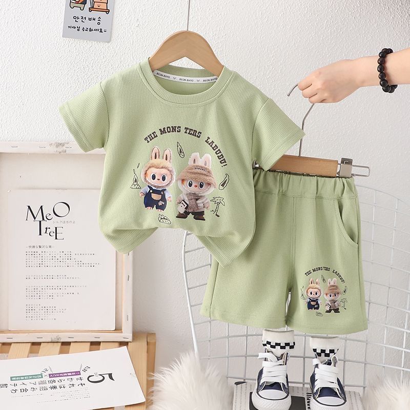 Cool Short-sleeved LBB T-shirt Set for Boys, A Two-piece Summer Children's Fashion Set