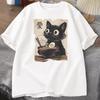 Funny Cat Ramen Graphic Tee Japanese Kawaii Anime Cat T-Shirt Cotton Short Sleeve Oversized Loo