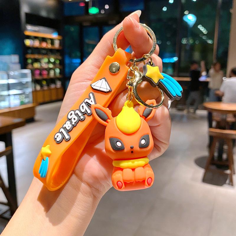 Eeveelution Pokemon Keychain Set, 3D Anime Figure Key Ring Pendant, Cute Kawaii Bag Car Charm Gift for Pokemon Fans