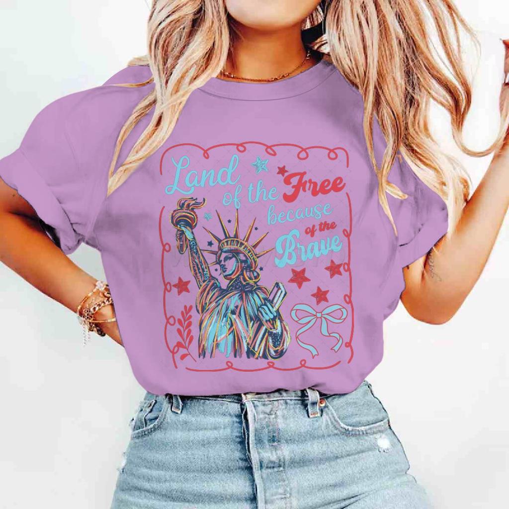 Terra dei Liberi Grazie ai Coraggiosi Magliette Maglietta del 4 Luglio Manica Corta Divertente Casual Top Estivi Abbigliamento Donna