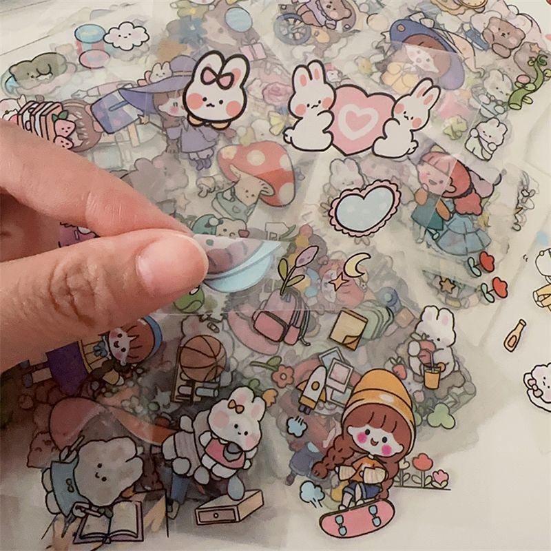 100Pcs Scrapbook Phone Water Bottle Decals Toy Transparent Waterproof Cartoon Pvc Stickers Cute Pattern Notebook Decoration