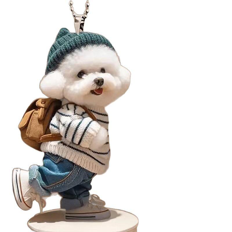 Creative Double-sided Puppy Backpack Pendant Car Acrylic Flat Decoration Cute Keychain