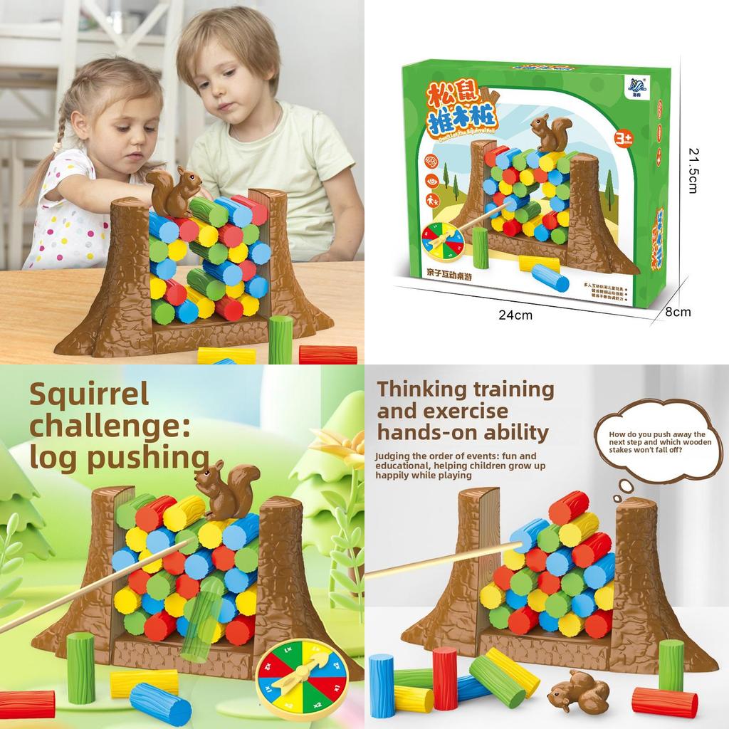 Childrens Squirrel Push Wooden Stacking Game With Interactive Thinking For Parent Child Play
