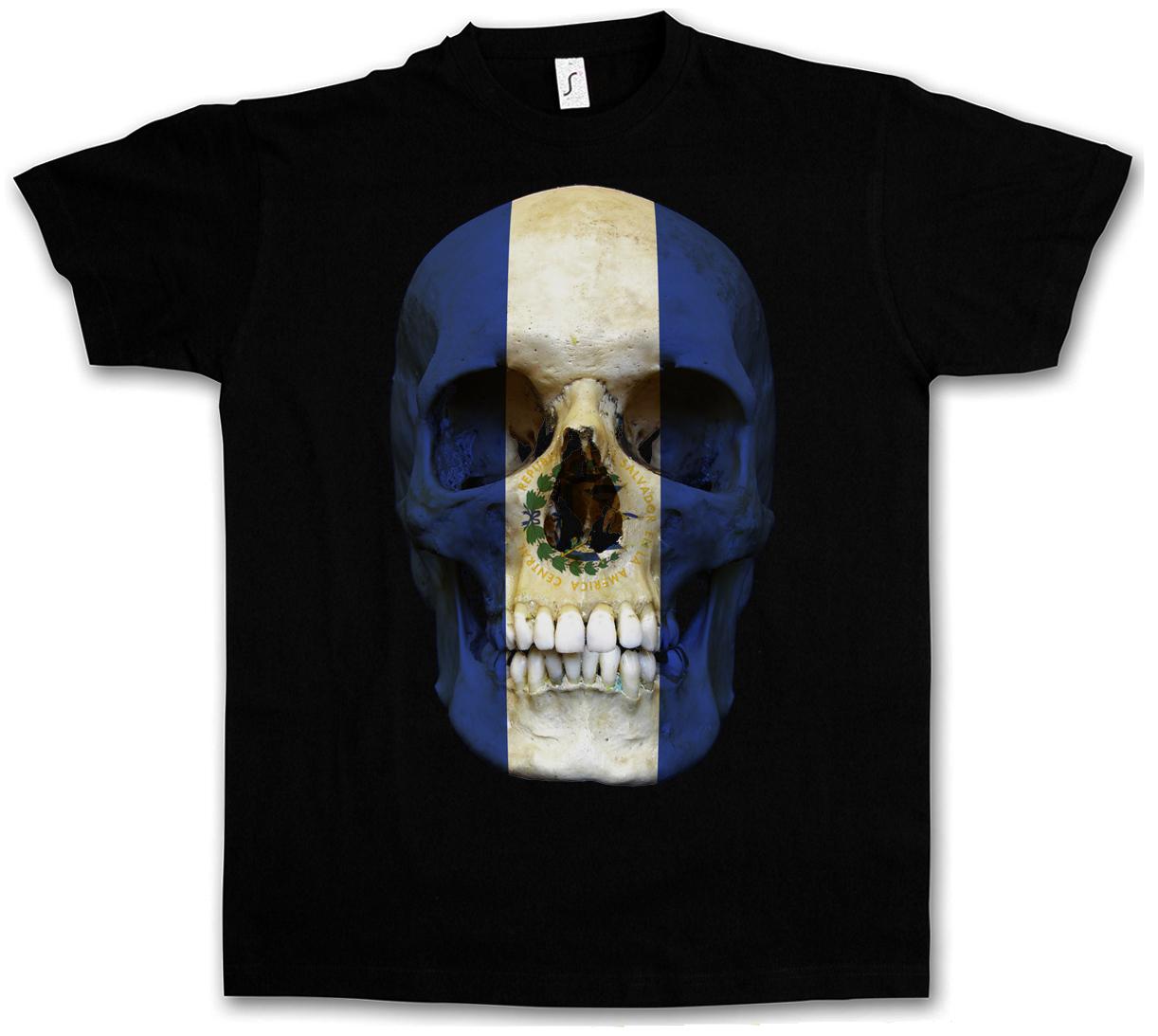 

CLASSIC EL SALVADOR SKULL FLAG T-Shirt Mens Womens Tees Top - Schädel Banner Fahne Biker MC L