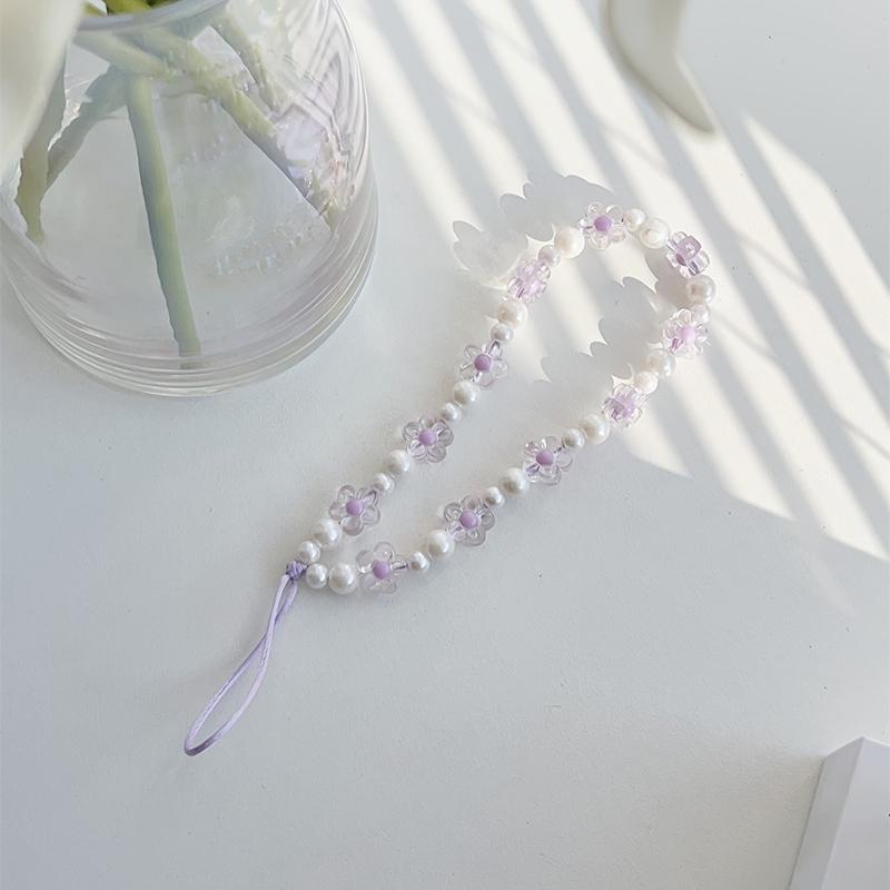 

Sweet Candy Color Mobile Phone Chain Cute Flower Beaded Cellphone Pendant Charms Women Cell Phone Case Anti-loss Lanyard Jewelry