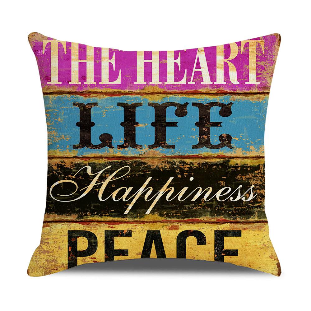 Retro American Wooden Board Letters Admonishment Digital Printing Linen Pillowcase New Home