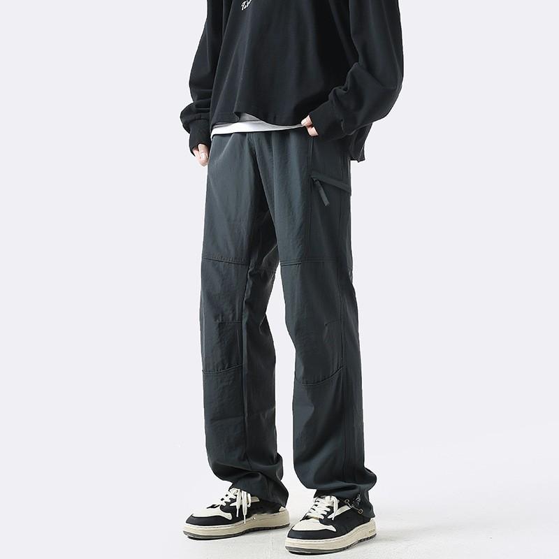 Men Side Zipper Waterproof Loose Cargo Pants Outdoor Casual Sport Straight Trousers Handsome Hiking Pants