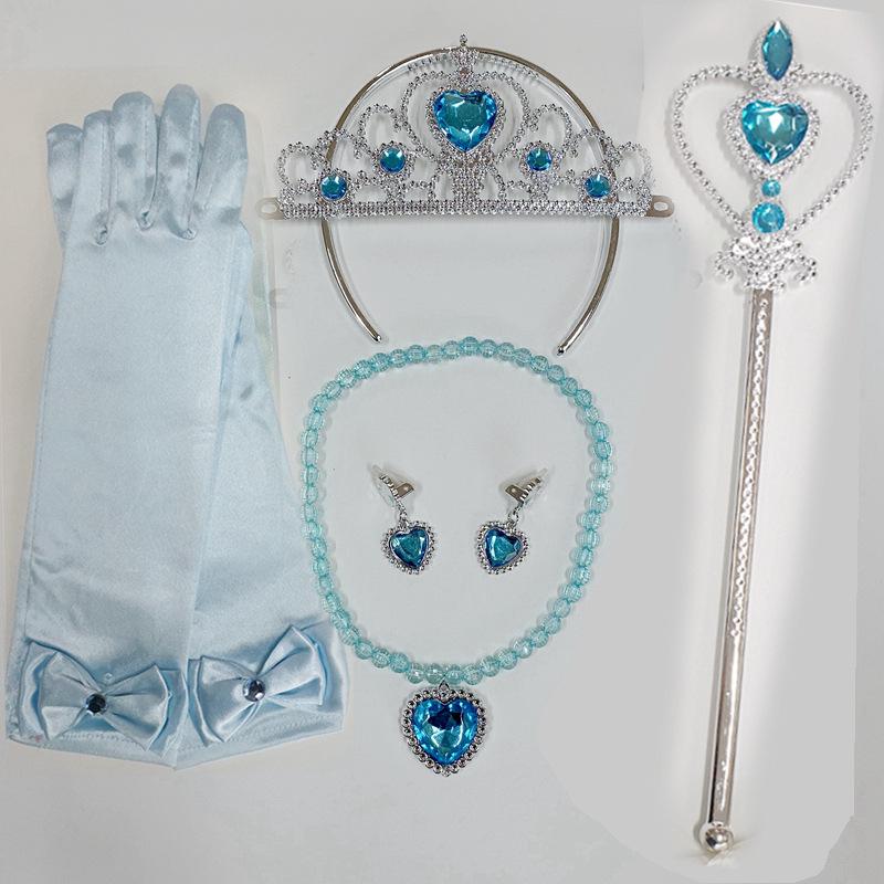 Kostümset zum Thema Die Eiskönigin: Krone, Zauberstab, Zöpfe, Halskette, Ohrringe und Handschuhe für Weihnachten & Halloween