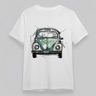 T-shirt Classica Taglie Forti da Uomo Maglietta con Stampa Artistica Verde Blu Taxi Maggiolino Vintage
