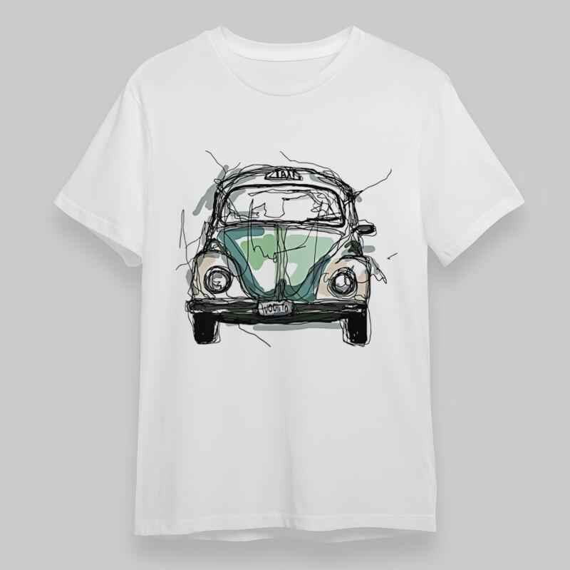 Men's Plus Size Classic T-Shirt Vintage Beetle Taxi Green Blue Art Print Tee