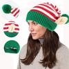 Christmas Holiday Gift Striped Pattern Christmas Hat Jacquard Wool Ball Xmas Cap with Small Ears Holiday Knitted Hat Winter