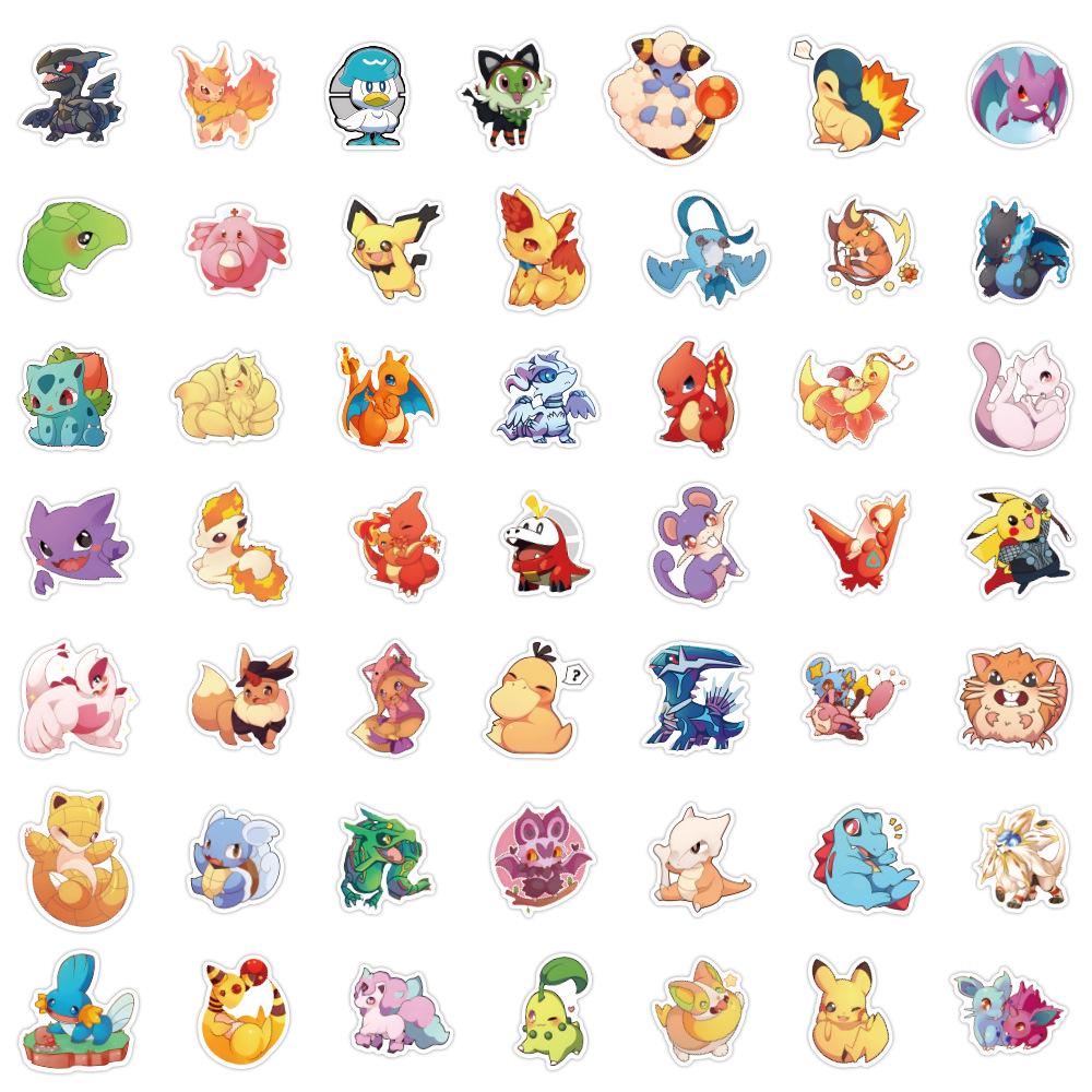 100 Sheets of Pokemon Q Version Cute Graffiti Stickers for Children's DIY Diary and Desk Stationery Decoration