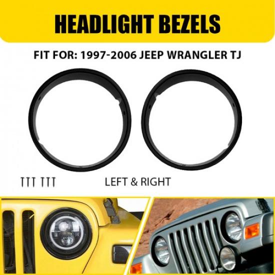 Пара черных кольцевых ободков-накладок на фары L/R для Jeep Wrangler TJ 1997-2006
