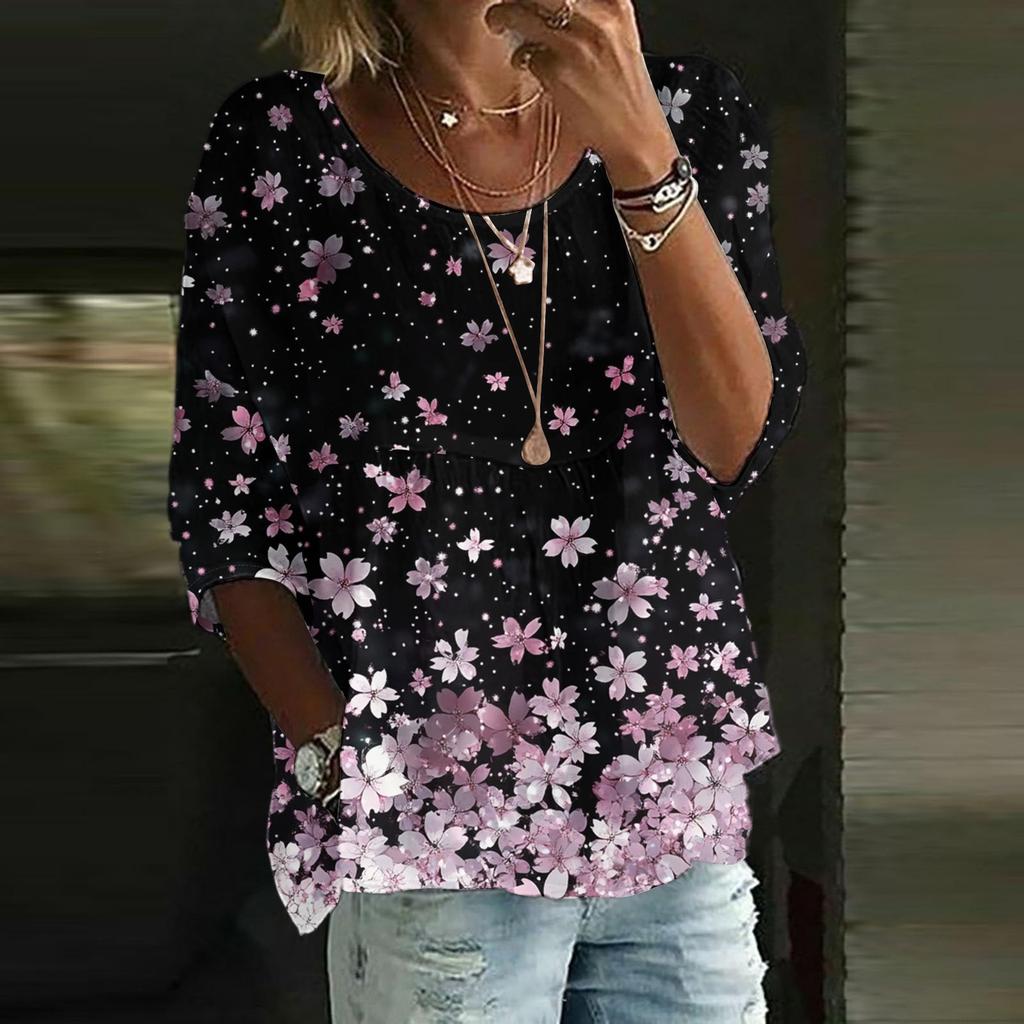 Camicie di Lino da Donna Manica 3/4 Bottoni Scollo O Top Estivi Eleganti Casual Carini