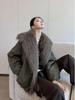 Snowy Realm Navy Parka: Women's Down Jacket with Removable Fox Fur Collar