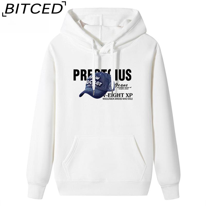 BITCED Осенне-зимняя толстовка с капюшоном, мужская теплая утепленная толстовка с капюшоном, свободная толстовка большого размера M белый