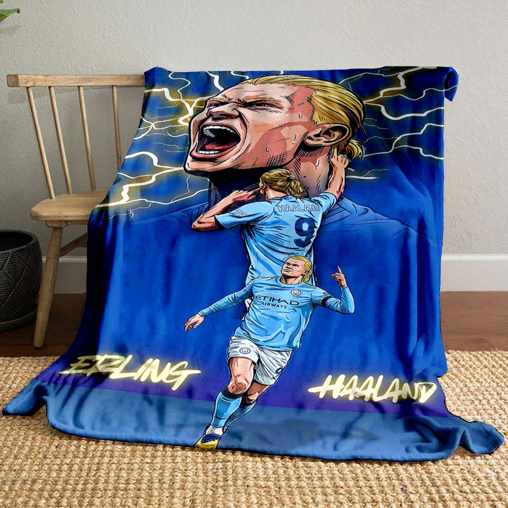 "Dynamic Soccer Player Illustration" Patterned blanket, flannel, suitable for all seasons, home decor, warm and cozy
