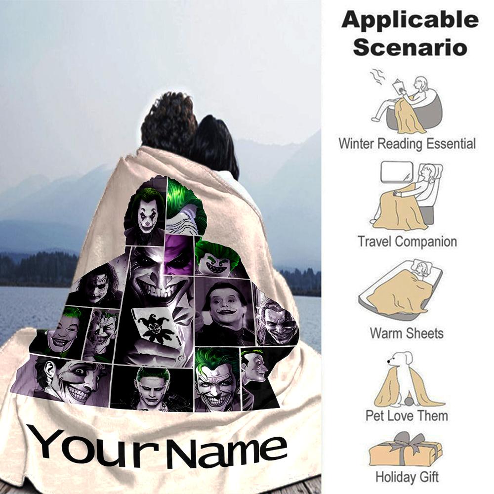 Customiz Name Personality Joker Blanket Soft &Warm Sofa Office Bed Travel Lunch Break Blanket, Gift Suitable All Seasons