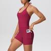 Europäisch-Amerikanisches Wolkengefühl Yoga-Tanktop & Shorts Set: Einfarbig, Seil-Träger, Schöner Rücken, Tasche, Figurbetont für Damen