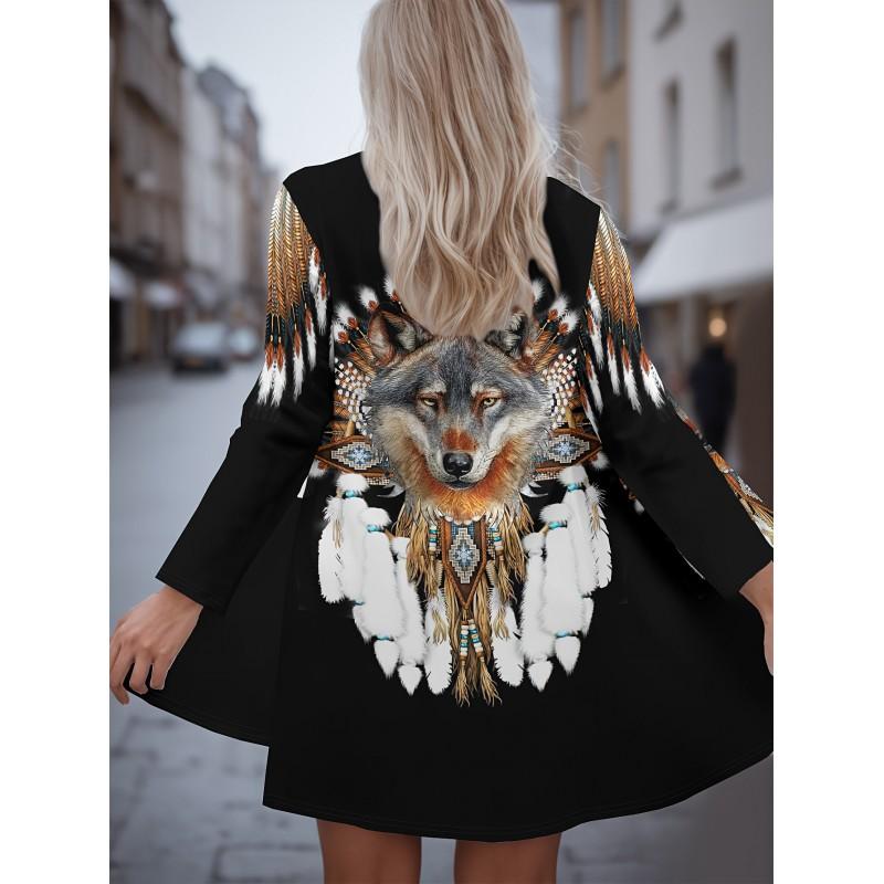 Boho Chic Printed Loose Long Sleeve Open Front Cardigan Women Comfortable Casual Outerwear