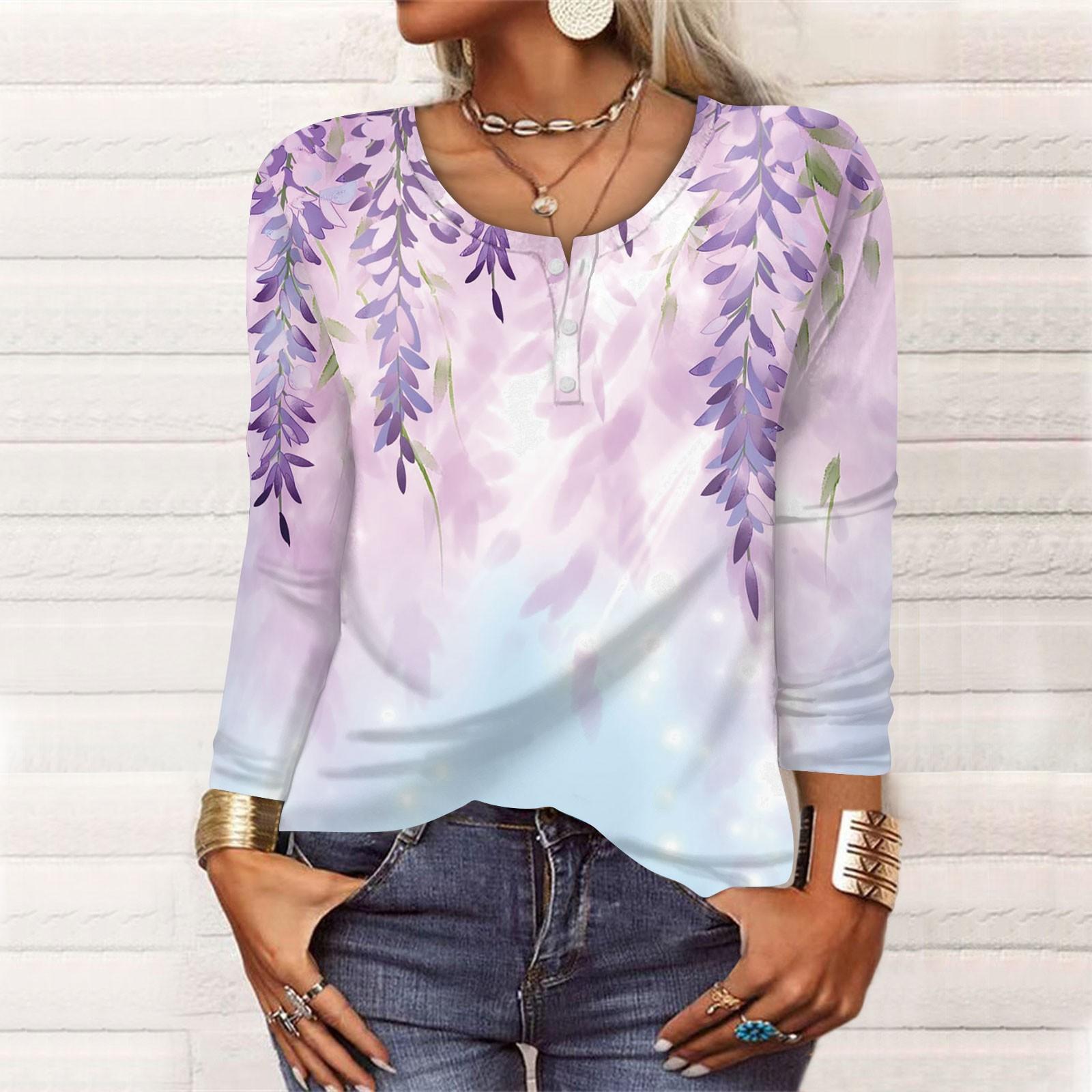 

Long Sleeve Shirts For Women Pattern Print Graphic Tees Blouses Casual Plus Size Basic Tops Pullover L