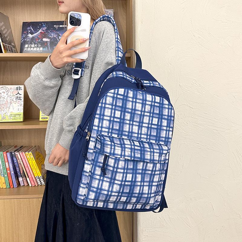 Schoolbag High-value retro plaid lightweight college student schoolbag Large capacity versatile backpack Leisure travel backpack