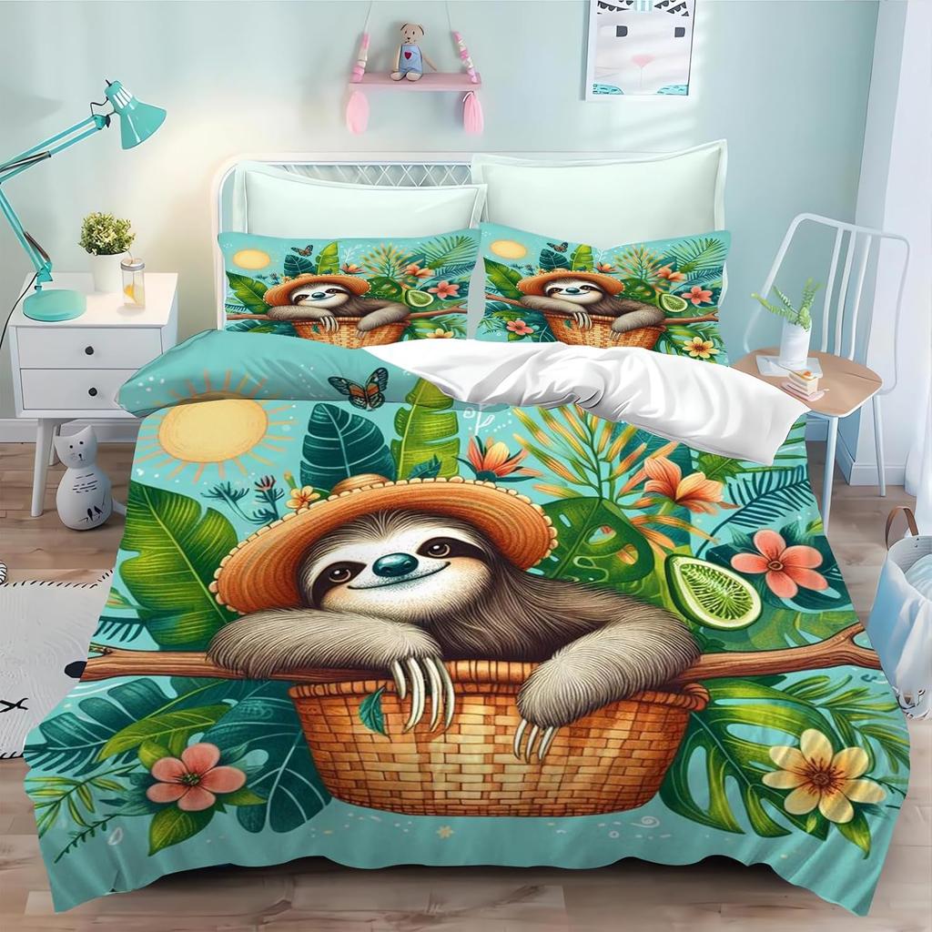 Lenoška Povlak na přikrývku 3D Vtipné Zvíře kreslený přikrývka ložní souprava, měkký bytový textil polyester 3D digitální tisk dětské dárky