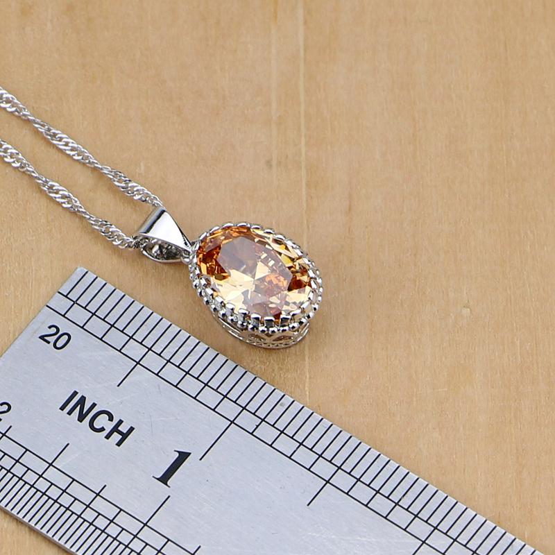 Silver 925 Bridal Jewelry Champagne Zircon Jewelry Sets For Women Earrings/Pendant/Necklace/Rings/Bracelet