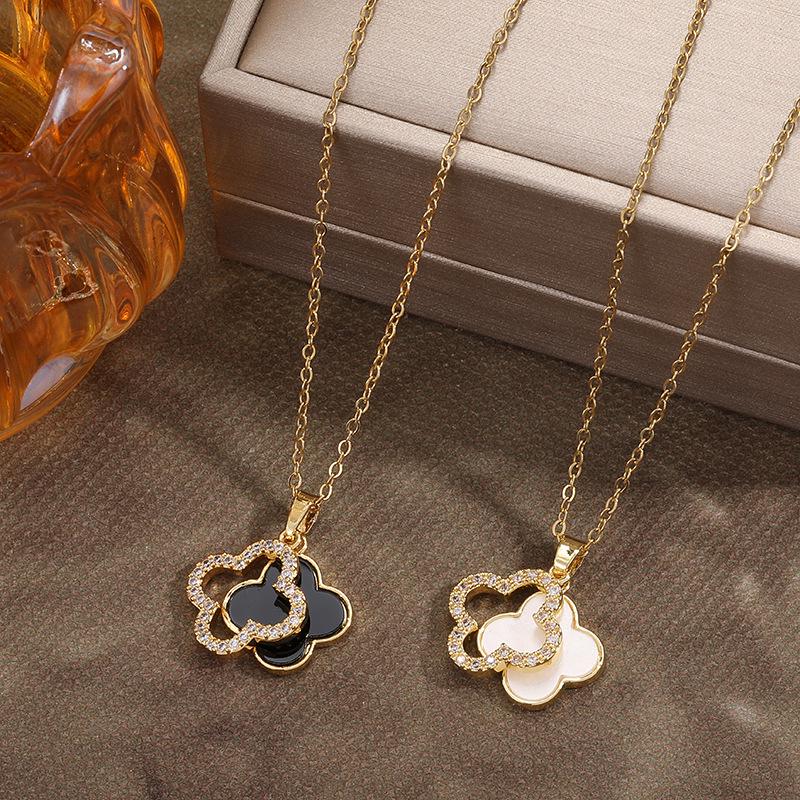 Cross-Border Light Luxury Double-Layer Clover Diamond Necklace - Women's Niche Design Titanium Steel