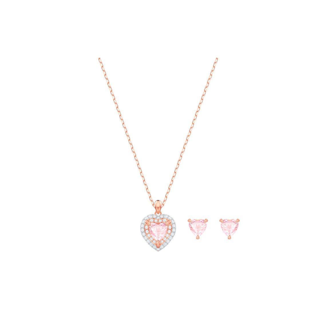 

Swarovski One Pink Heart Gorgeous Earrings Necklace Set Women Jewelry Rose-Gold 5470897 Box+Shopping Bag (Random Color)