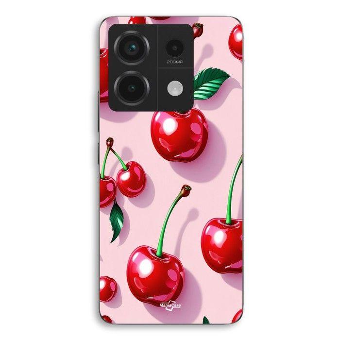Coque de téléphone - MANIACASE - Xiaomi Redmi Note 13 Pro 5G - Silicone - Souple - Cerise rouge fond rose