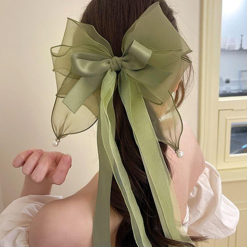 2026 Fairy Bow Hair Clip: Deluxe Mesh Ribbon Claw for Elegant Styling Standard