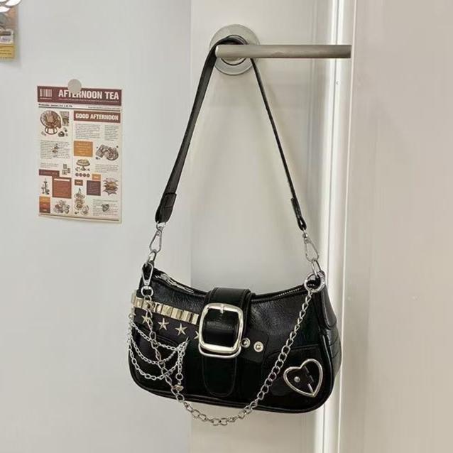 Fashi Hot Girls Square Shoulder Bags Retro Rivet Star Women's Underarm Bag Sweet Pu Leather Female Chain Handbags Pink Purse