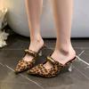 Leopard Women High Heels Slippers Summer New 2026 Pointed Toe Heeled Shoes Mules Sexy Sandals Trend Party Pumps Woman Zapatos