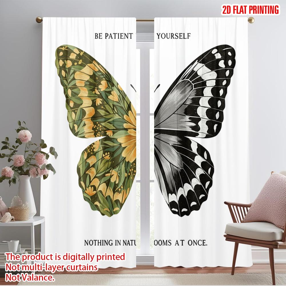 2pcs 2D flat printing Drapes Butterfly Floral Nature Polyester Without Electricity Festive Holiday Use for Outdoor Holiday