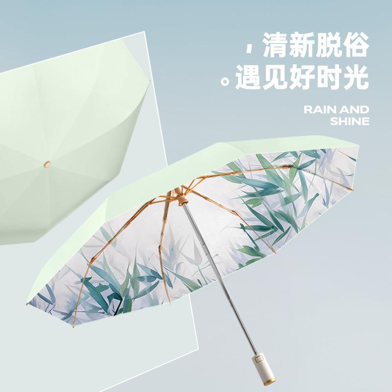 2025 popular three-fold 8-bone color glue digital weather and rain dual-purpose retro literary parasol plus