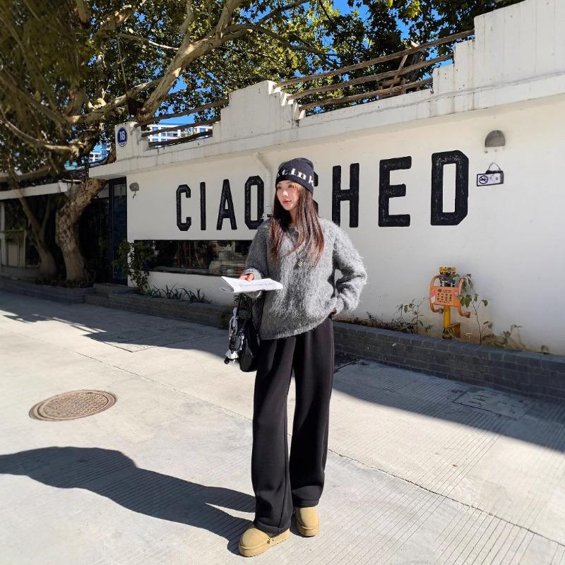 Sweatpants Men's and Women's Spring and Autumn New High-waisted Casual Loose Straight Tied Feet Wide-leg Gray Guard Pants