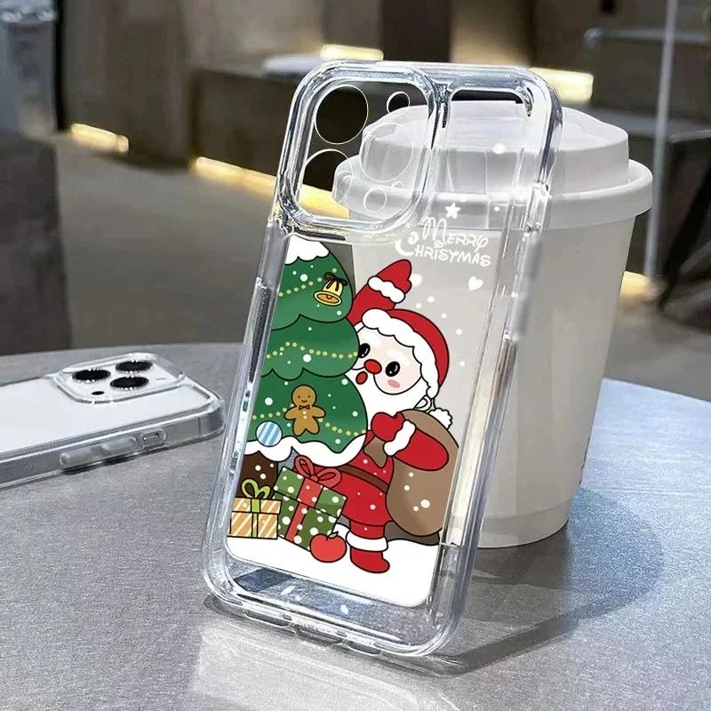 Soft Clear Phone Case For iPhone 17 16 11 12 13 14 15 Pro Max XS XR X 7 8  Cute Cartoon Santa Claus Elk Snowman Christmas Cover