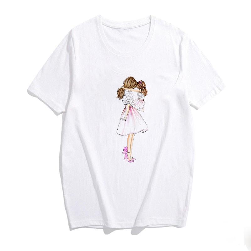 Super Mama Print Female T Shirt Son And Mom Summer Harajuku Women Clothes White Tshirt