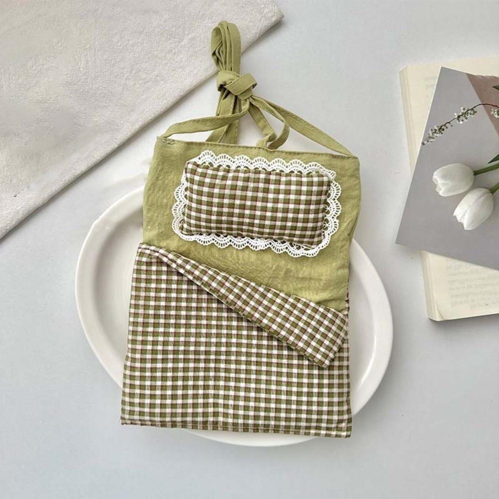 Large Capacity Lace Plaid Cloth Pouch Adjustable Strap Doll Storage Shoulder Bag  for Gifts