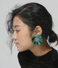 Mirabo Vintage Sequin Flower Earrings- Green